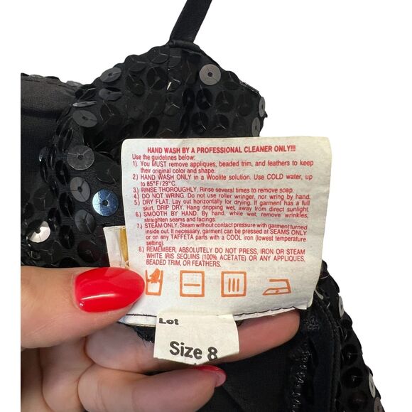 Vintage 80s Alyce Design Prom Sequin Cocktail Dress Black White Cruella de Vil 8 - Picture 14 of 16